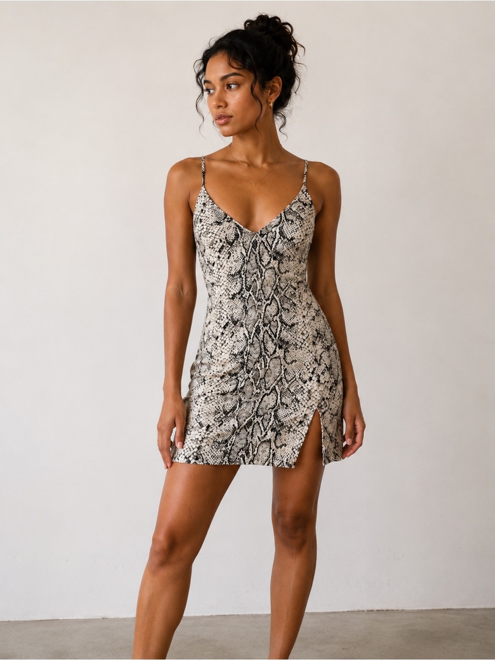 Reformation Snake Print Slip Dress Mini Dress Side Slit Cami Dress Size Small